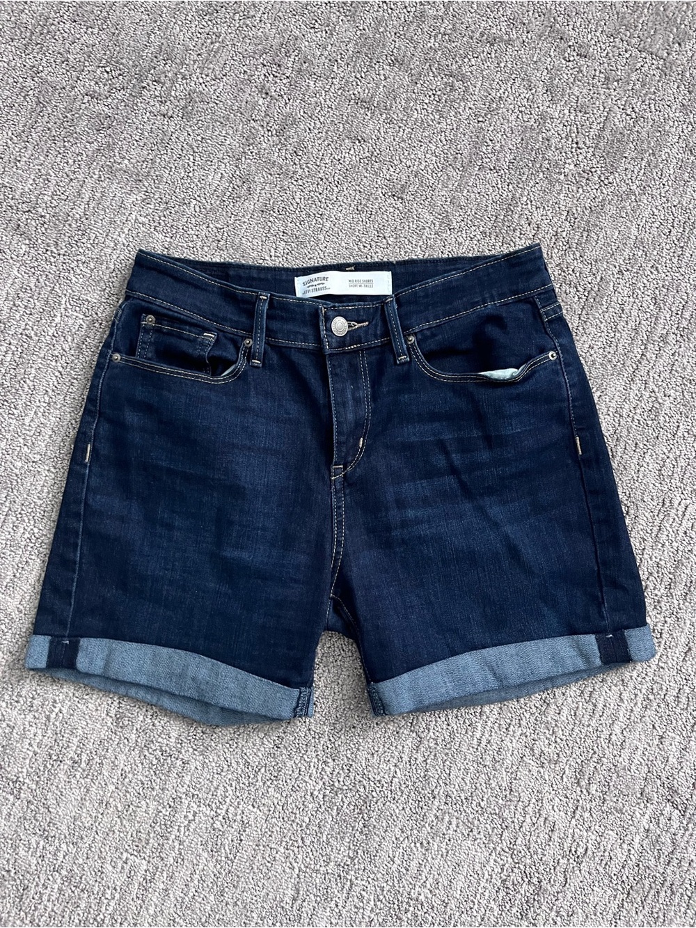Levi Mid-rise Dark Indigo Rolled Hem Jean Shorts